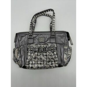 Sharif 1827‎  Hobo Bag Satchel Shoulder Bag Silver Leather W/ Silver Accents